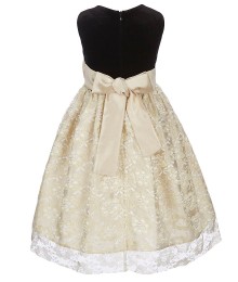 Jayne Copeland Gold Velvet Lace Bow Waist Dress 